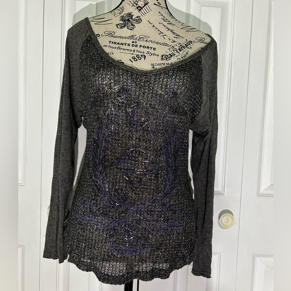 Harley-Davidson Sparkling Gray and Purple Knit Top